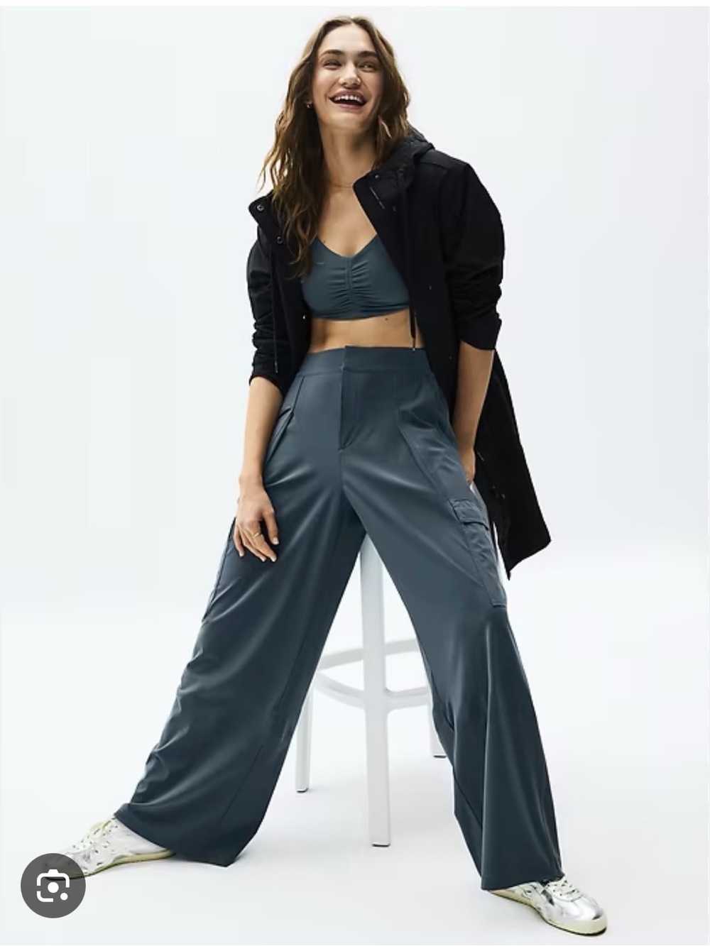Athleta Pinnacle high rise cargo trousers, size 10, Eden Blue